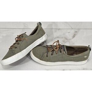 Sperry Women's Crest Vibe Canvas Sneaker Olive Green Cotton Coastal Casual 9 M